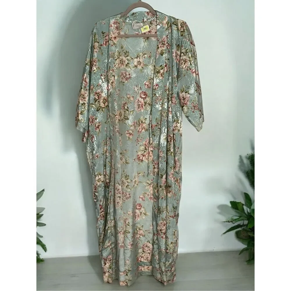 Vintage Expressions California Dynasty Robe Women Large Satin Lace Trim Peignoir